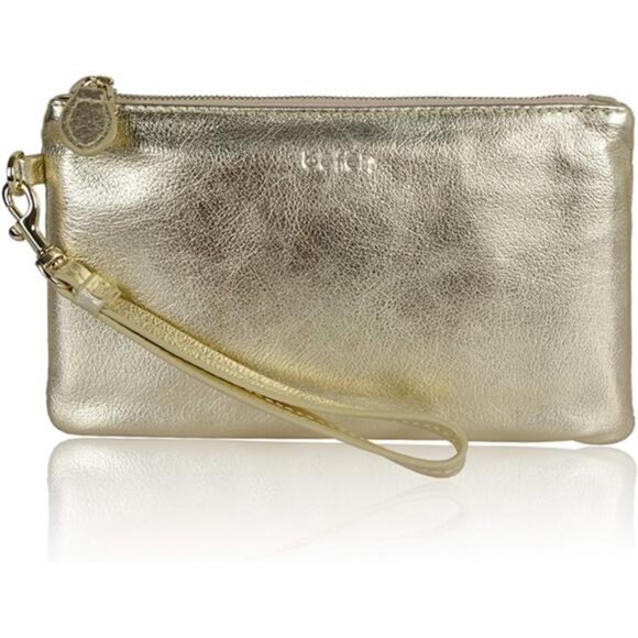 Women's Genuine Italian Leather Wristlet Gold